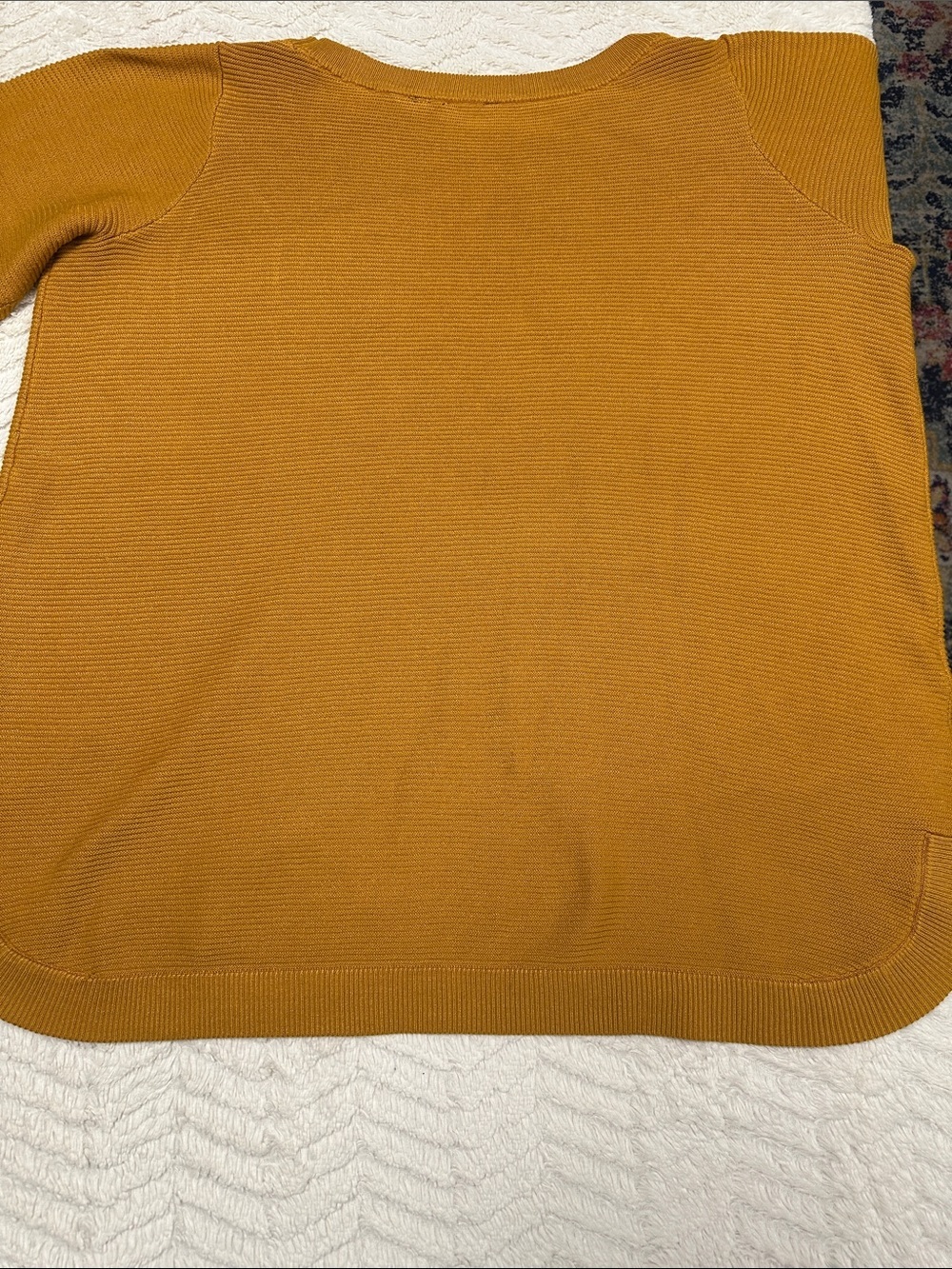 Cyrus Rich Mustard Ribbed Curved Hem  Pullover Sweater, 1X - Picture 6 of 7